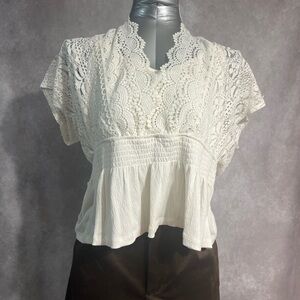 Daytrip Lace Peplum Blouse in Cream